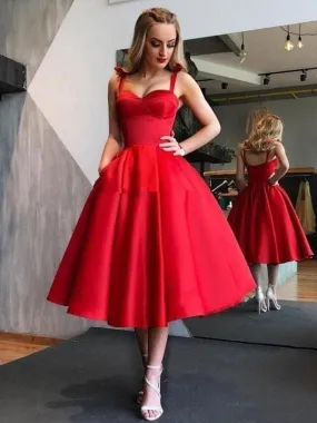 1950S Red Wedding Dresses Straps Pleated Bridal Dresses