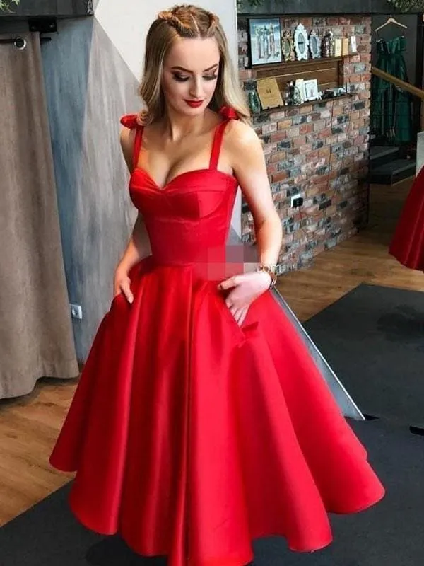 1950S Red Wedding Dresses Straps Pleated Bridal Dresses