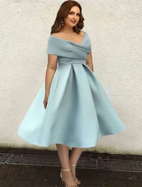 Aimishang  A-Line Cocktail Dresses 1950s Dress Wedding Guest Cocktail Party Tea Length Short Sleeve V Neck Satin with Sleek Pleats Pure Color