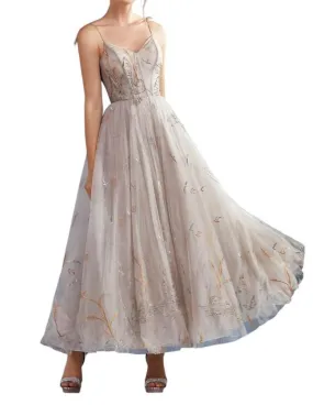 Andrea & Leo Couture - LAKE BIRDS EMBROIDERED TEA LENGTH DRESS