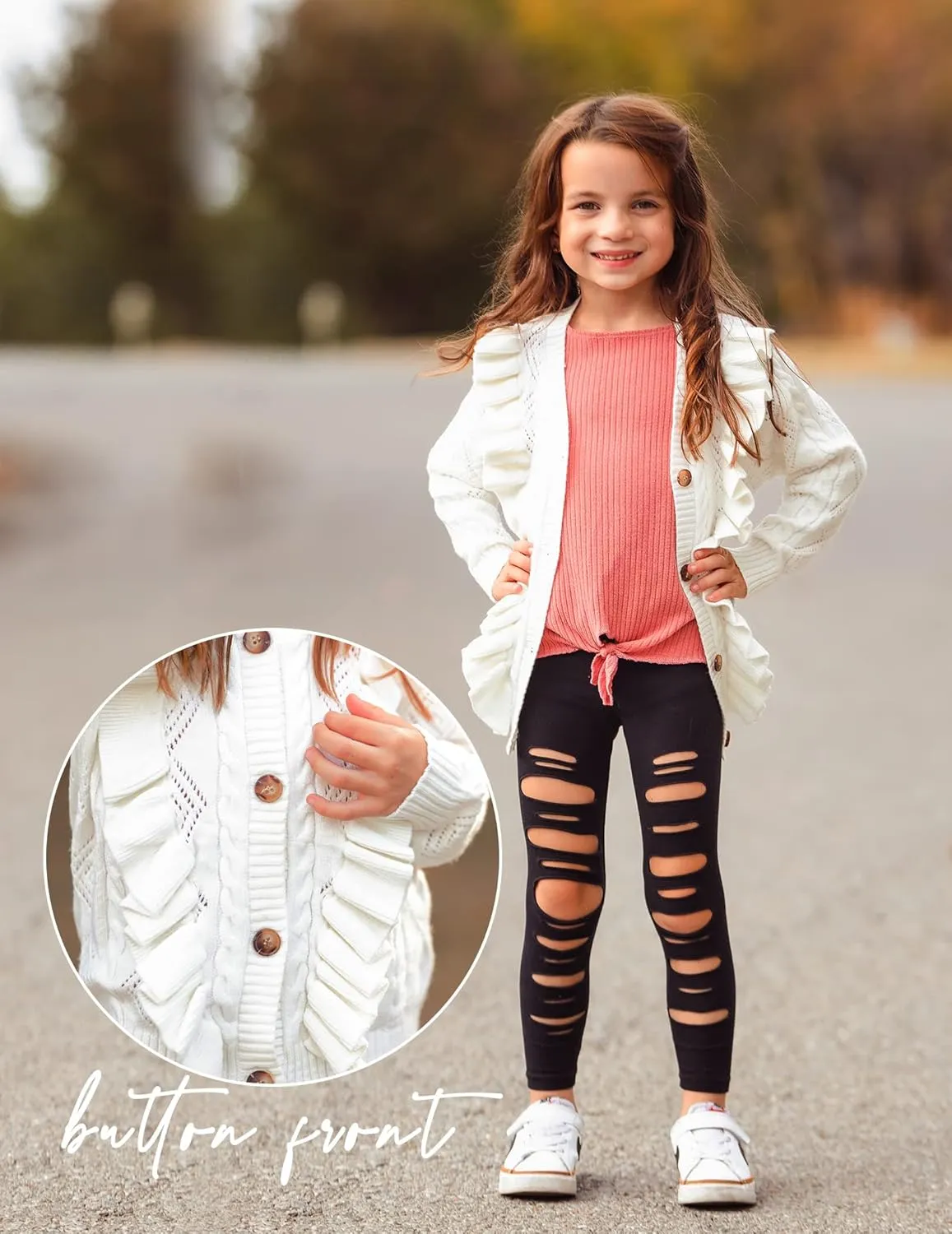 Arshiner Girls Cardigan Sweaters Ruffle School Uniform Sweater