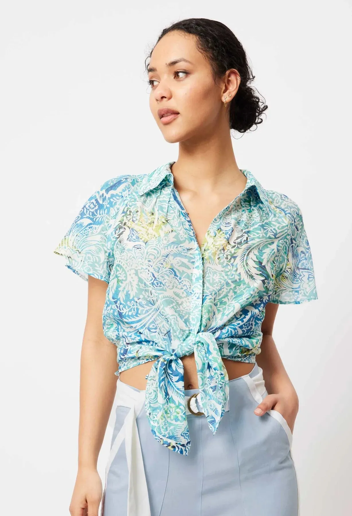Ayanna Printed Cotton/Silk Shirt