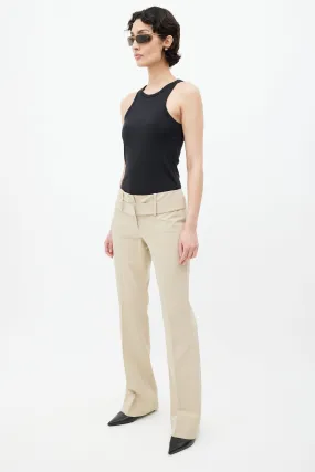 Beige Nylon Belted Trouser