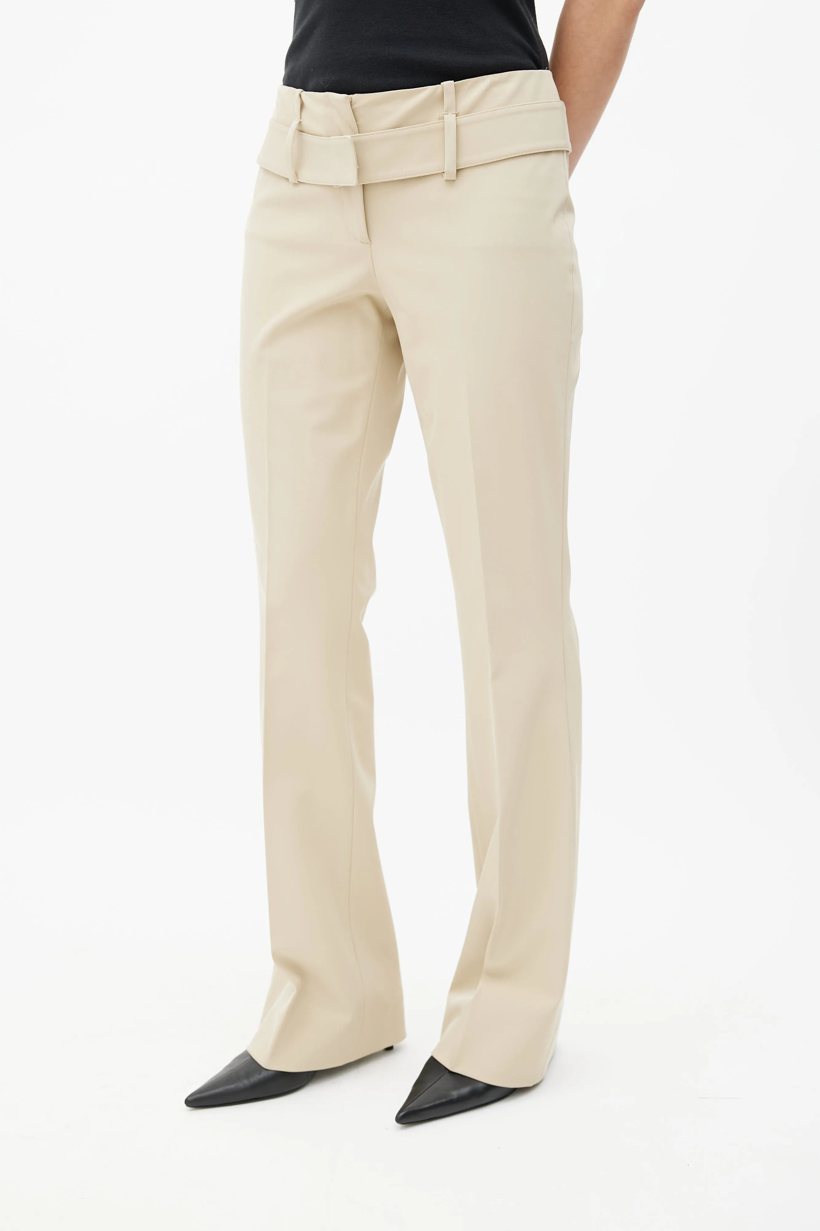 Beige Nylon Belted Trouser