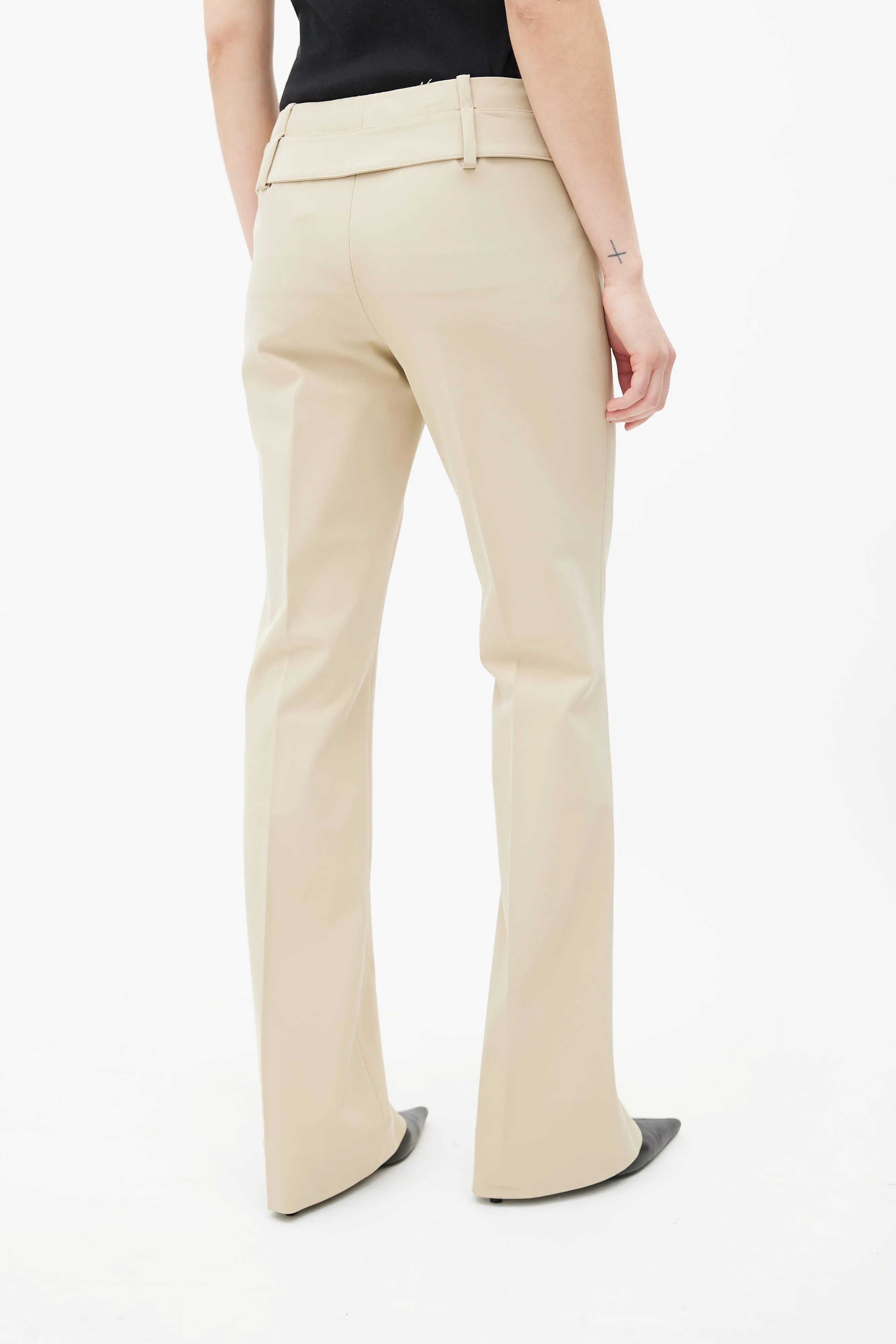 Beige Nylon Belted Trouser