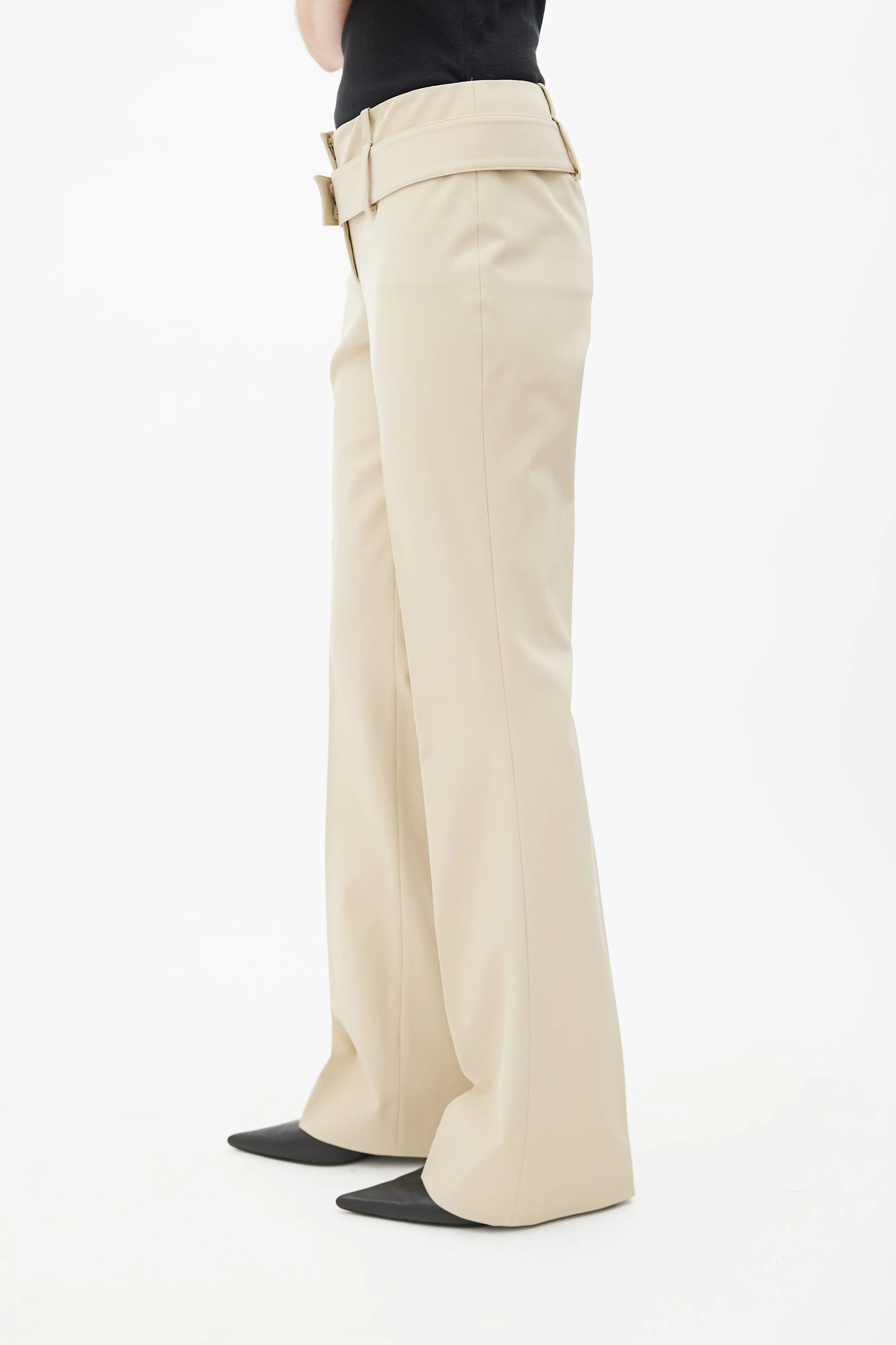 Beige Nylon Belted Trouser
