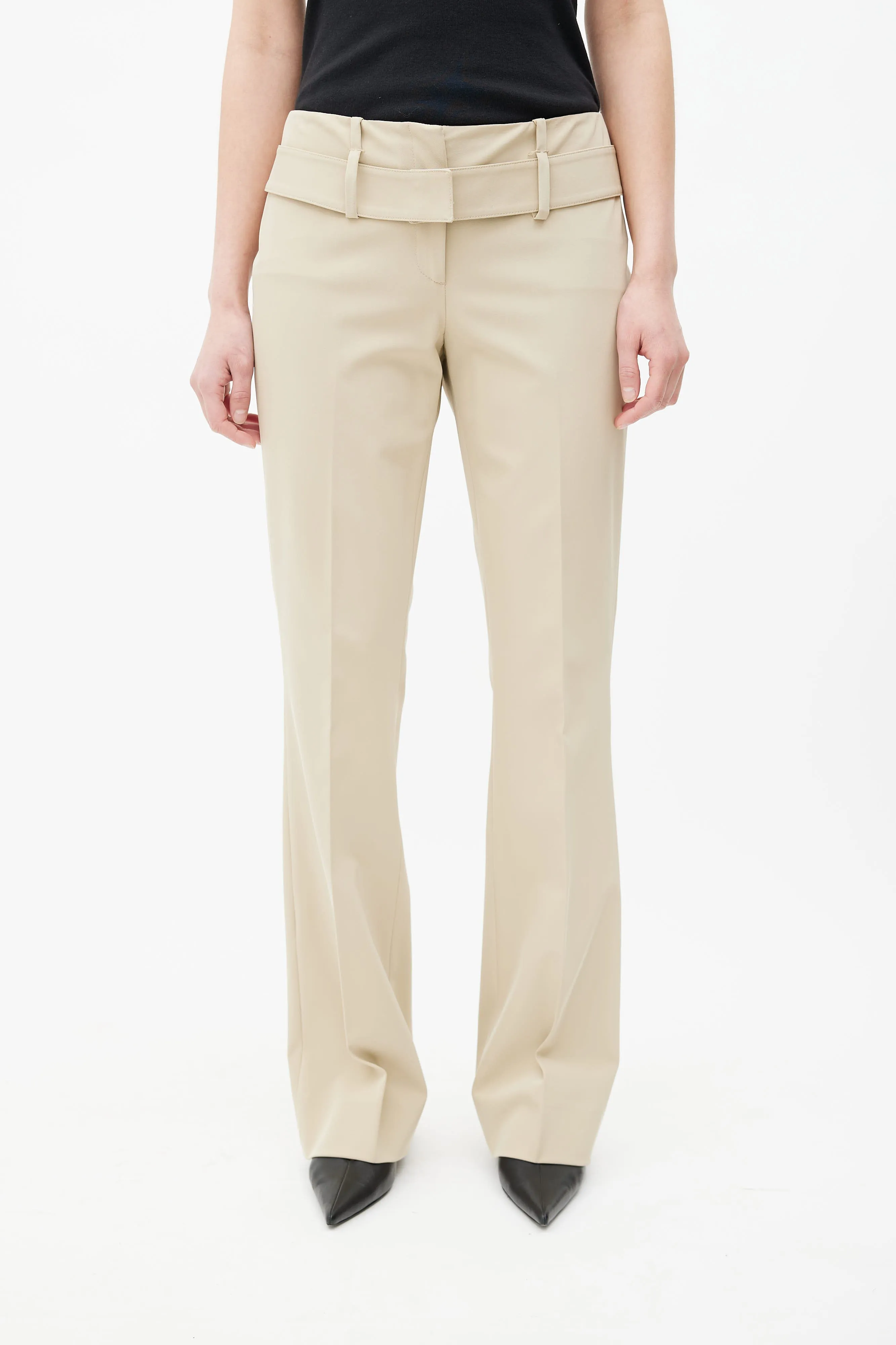 Beige Nylon Belted Trouser