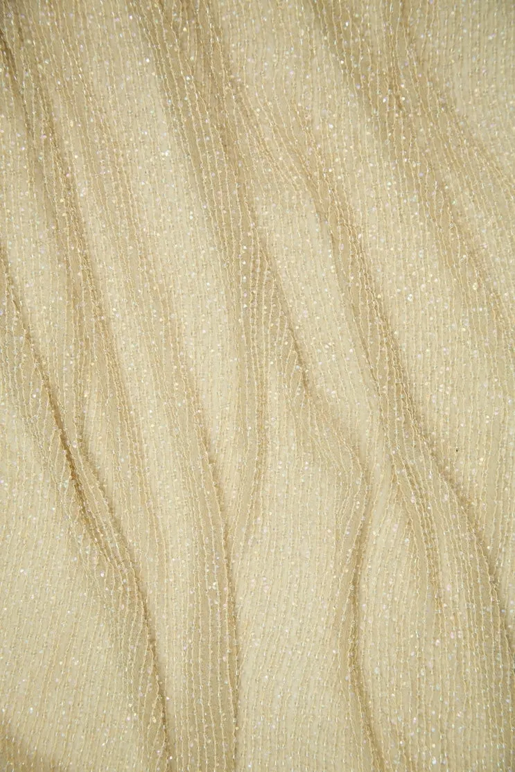 Beige Sequins & Beads on Silk Chiffon Fabric