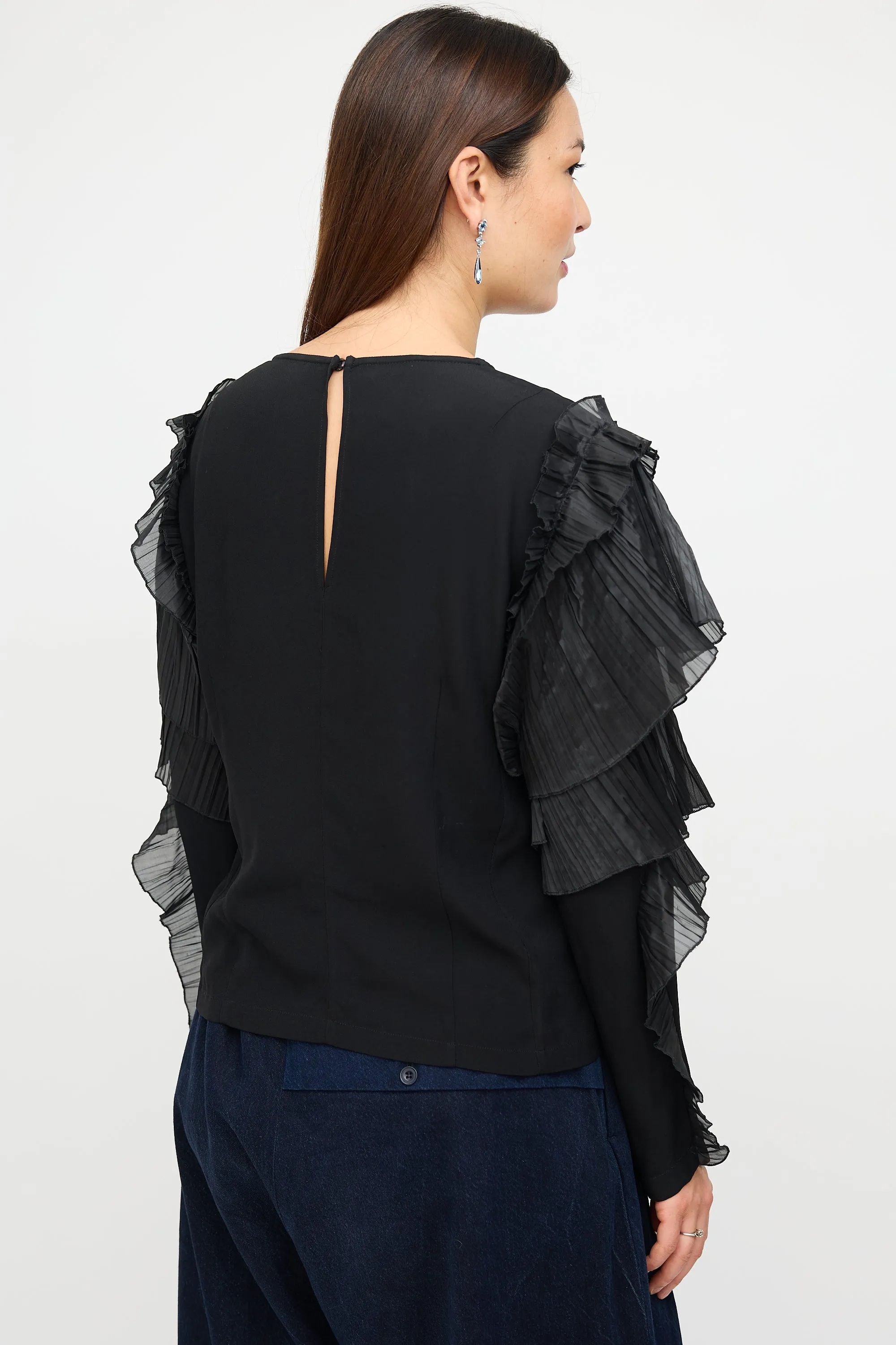 Black Pleated Tier Sleeve Top