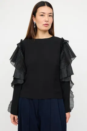 Black Pleated Tier Sleeve Top