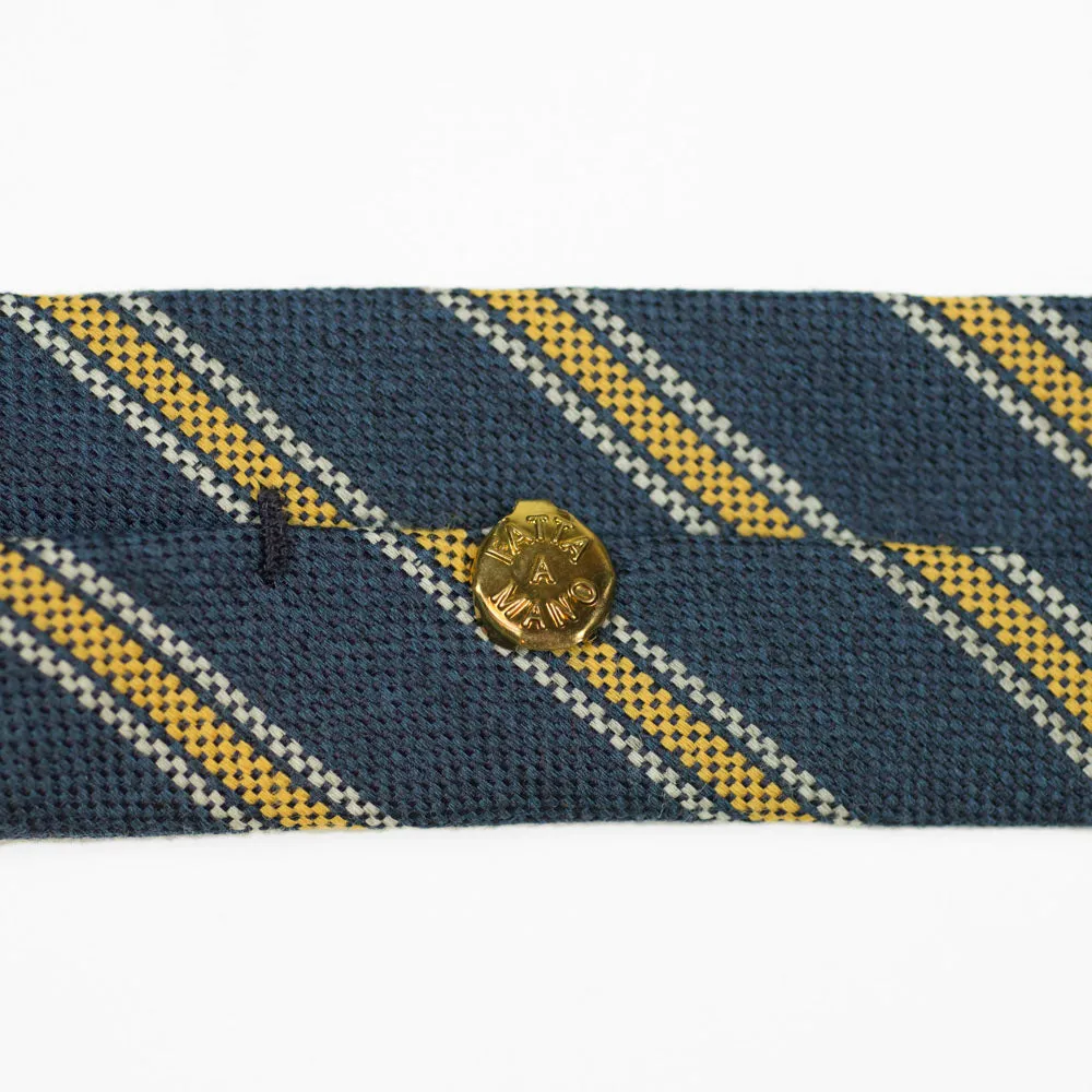 Blue panama wool & silk tie, yellow & white stripes