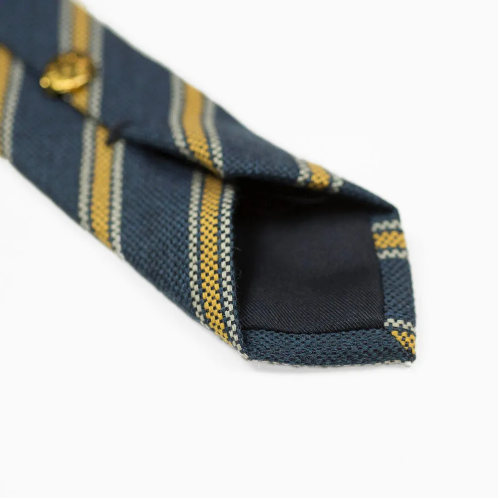 Blue panama wool & silk tie, yellow & white stripes