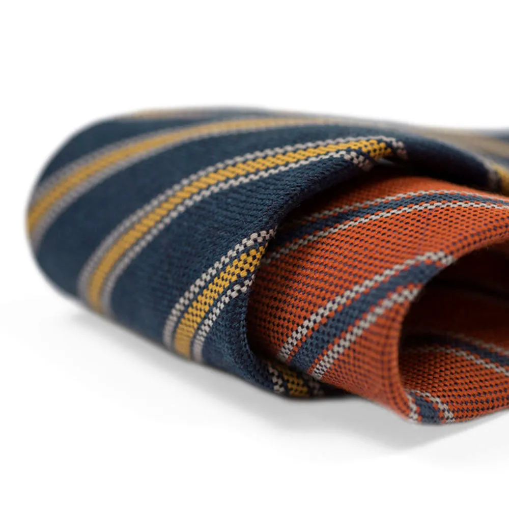 Blue panama wool & silk tie, yellow & white stripes