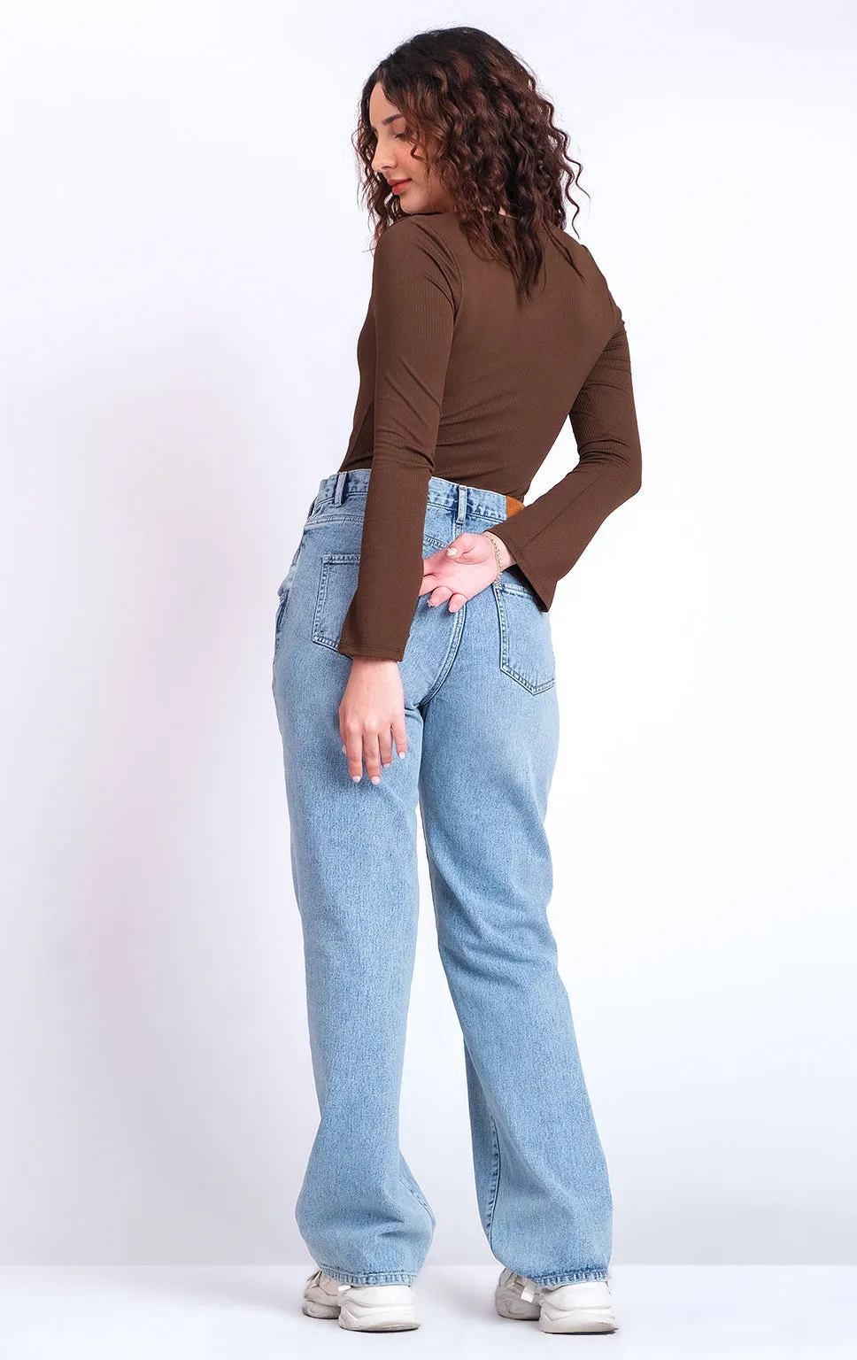 BROWN LONG SLEEVE BODYSUIT WITH RIBBON