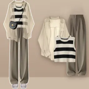 Casual Stripe Top Pants Set