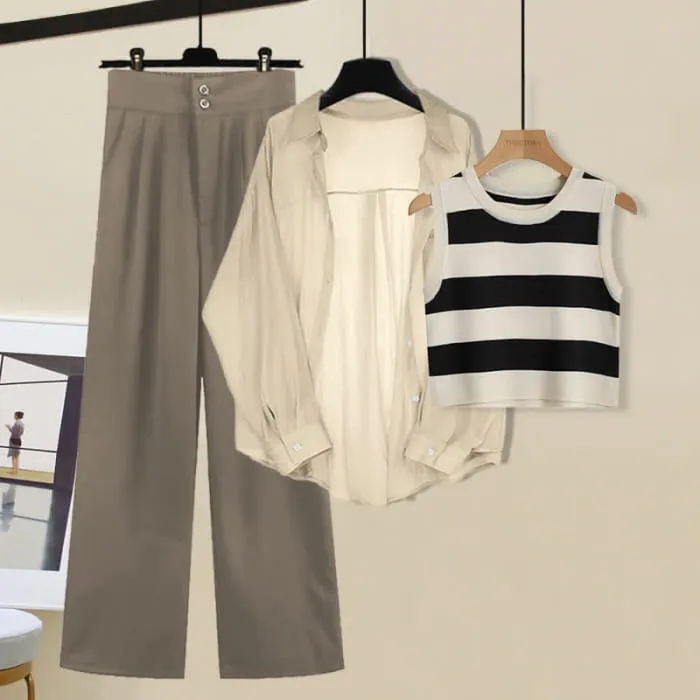 Casual Stripe Top Pants Set