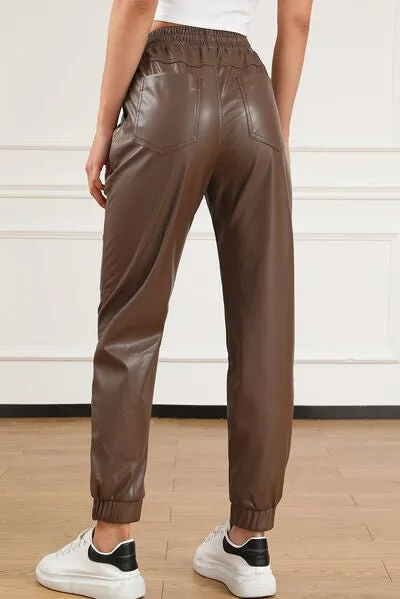 Chic Adjustable Waist Faux Leather Pants