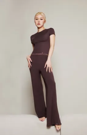 Chocolate Brown Silk Blend Flared Trousers