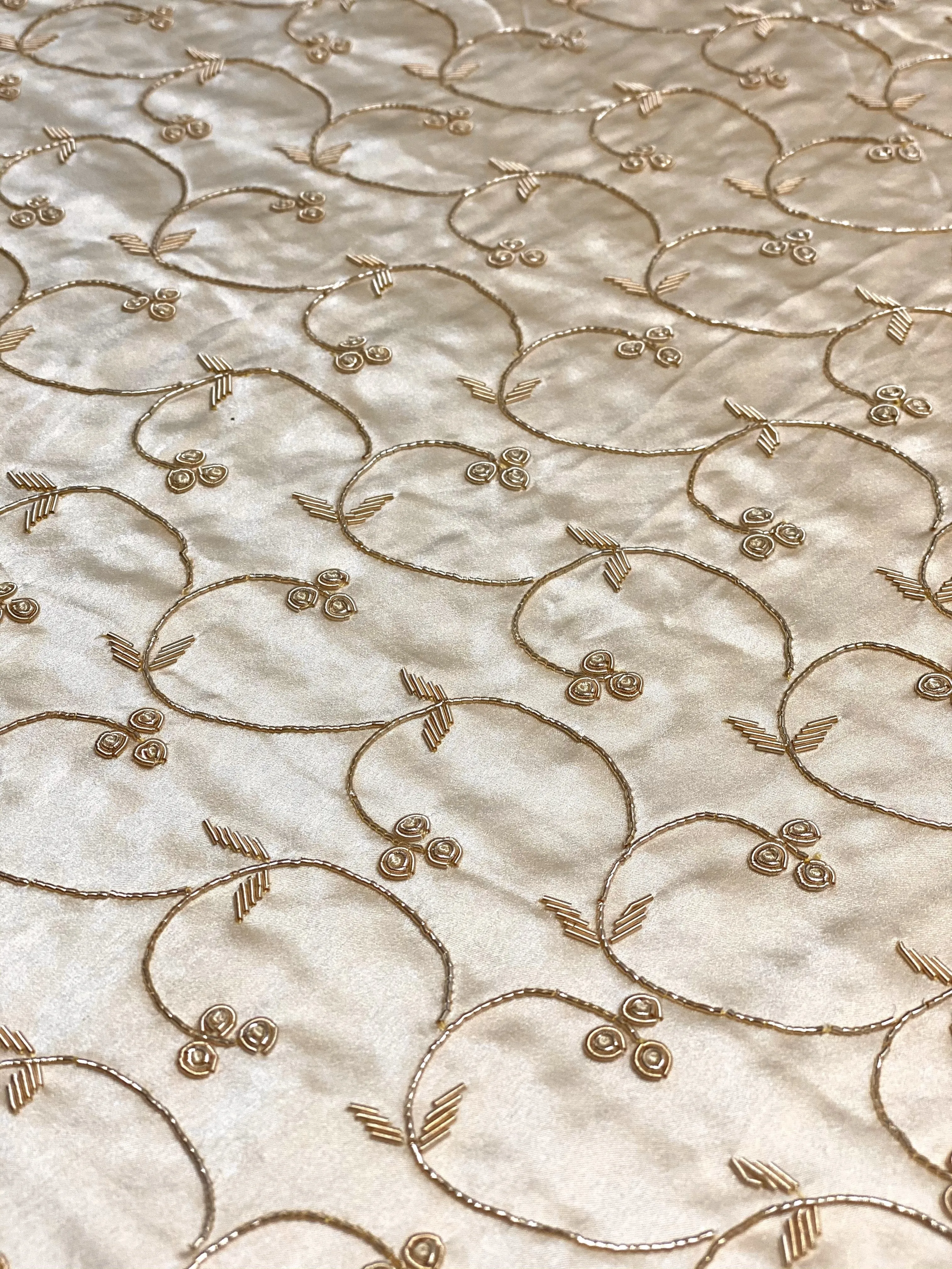 Cream Sequin & Beads On Silk Chiffon JEC-139 Fabric