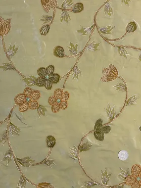 Dried Moss Sequin & Beads On Silk Chiffon JEC-101-4 Fabric
