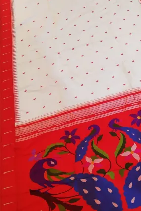 Elegant Off White Paithani Silk Saree with Muniya Border