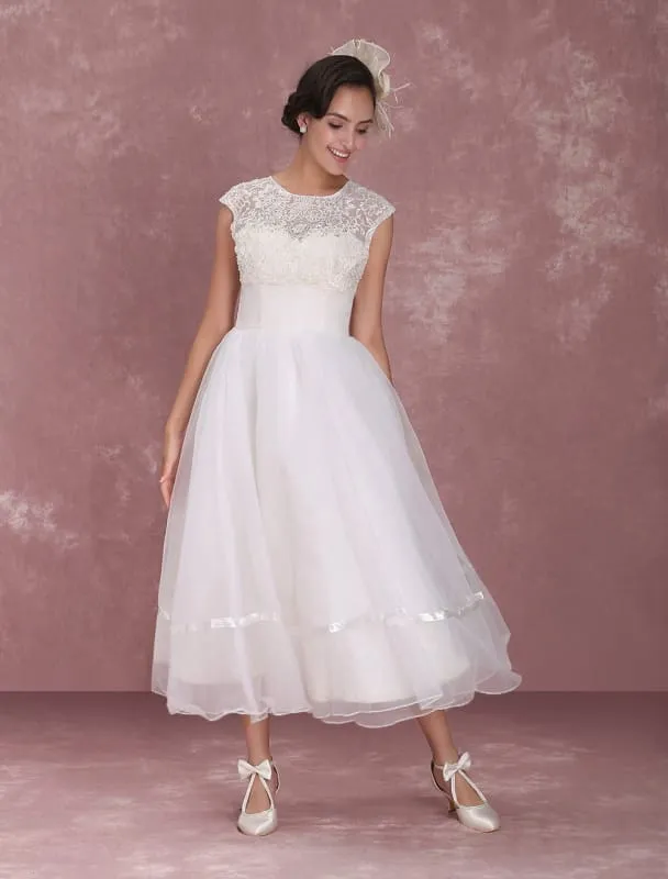 Elegant Round Neck Mini Wedding Dress