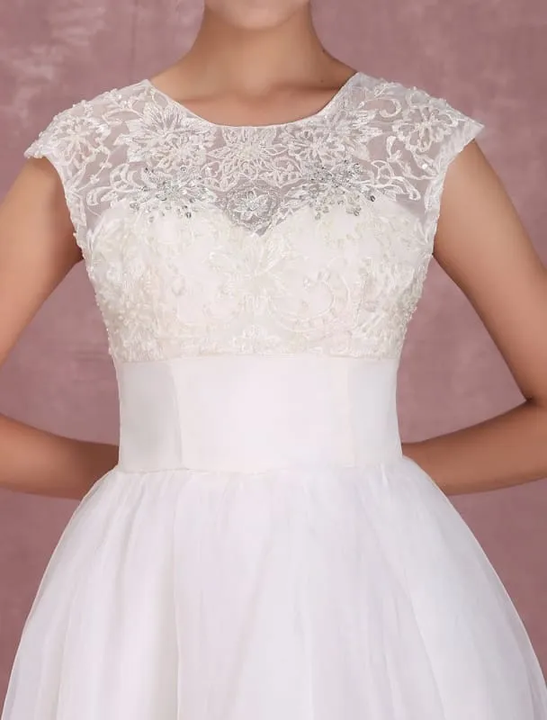 Elegant Round Neck Mini Wedding Dress
