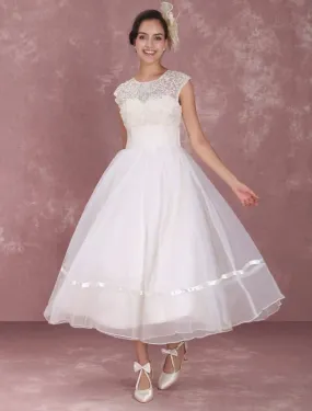Elegant Round Neck Mini Wedding Dress