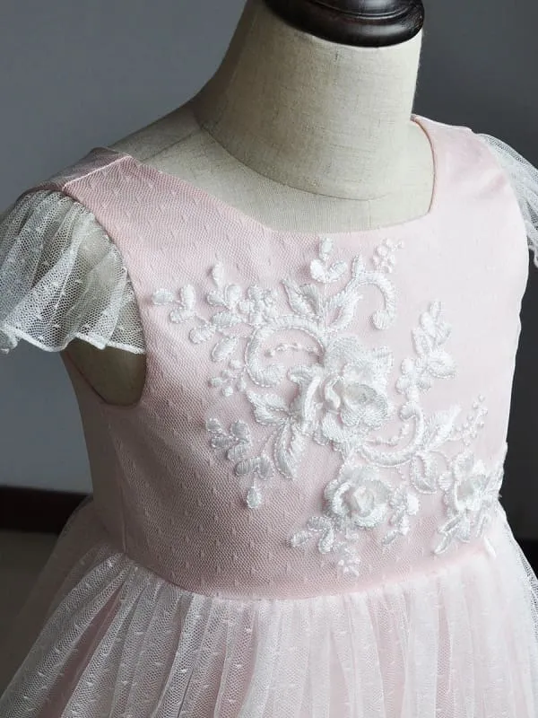 Flare Sleeve Flower Girl A Line Party Dress Floor Length Bridesmaid Dress