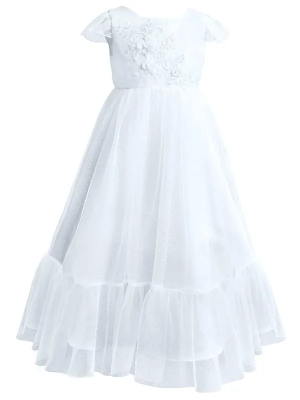 Flare Sleeve Flower Girl A Line Party Dress Floor Length Bridesmaid Dress