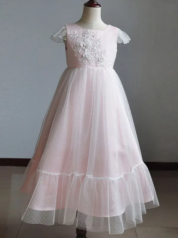 Flare Sleeve Flower Girl A Line Party Dress Floor Length Bridesmaid Dress