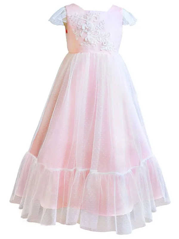 Flare Sleeve Flower Girl A Line Party Dress Floor Length Bridesmaid Dress