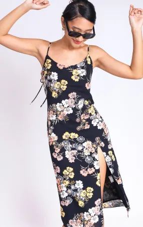 FLORAL SLIT MIDI DRESS