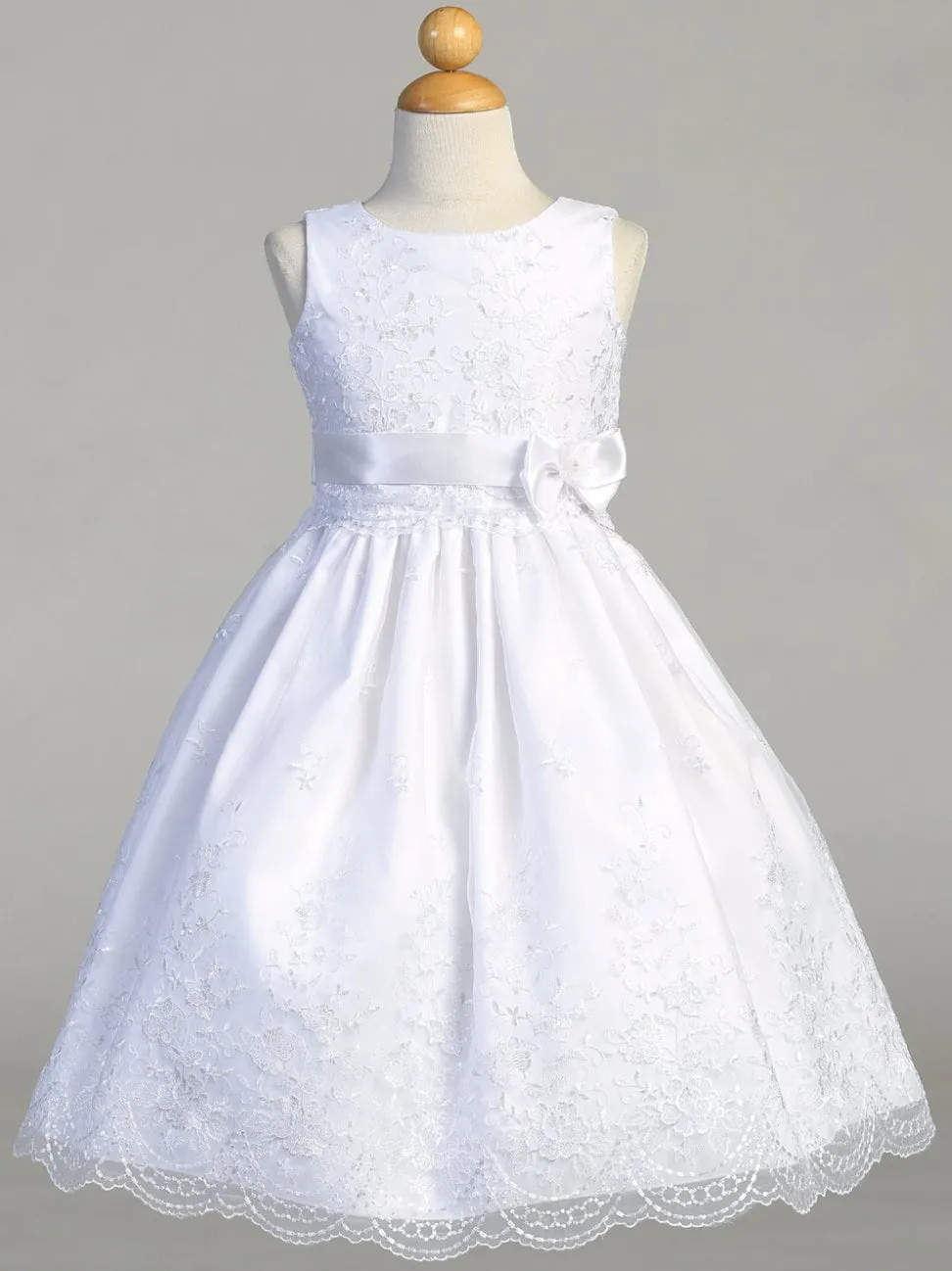 Girls White First Communion Dress w/ Embroidered Organza (110)