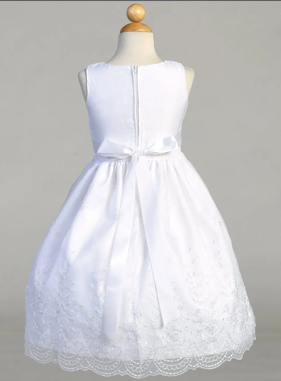 Girls White First Communion Dress w/ Embroidered Organza (110)