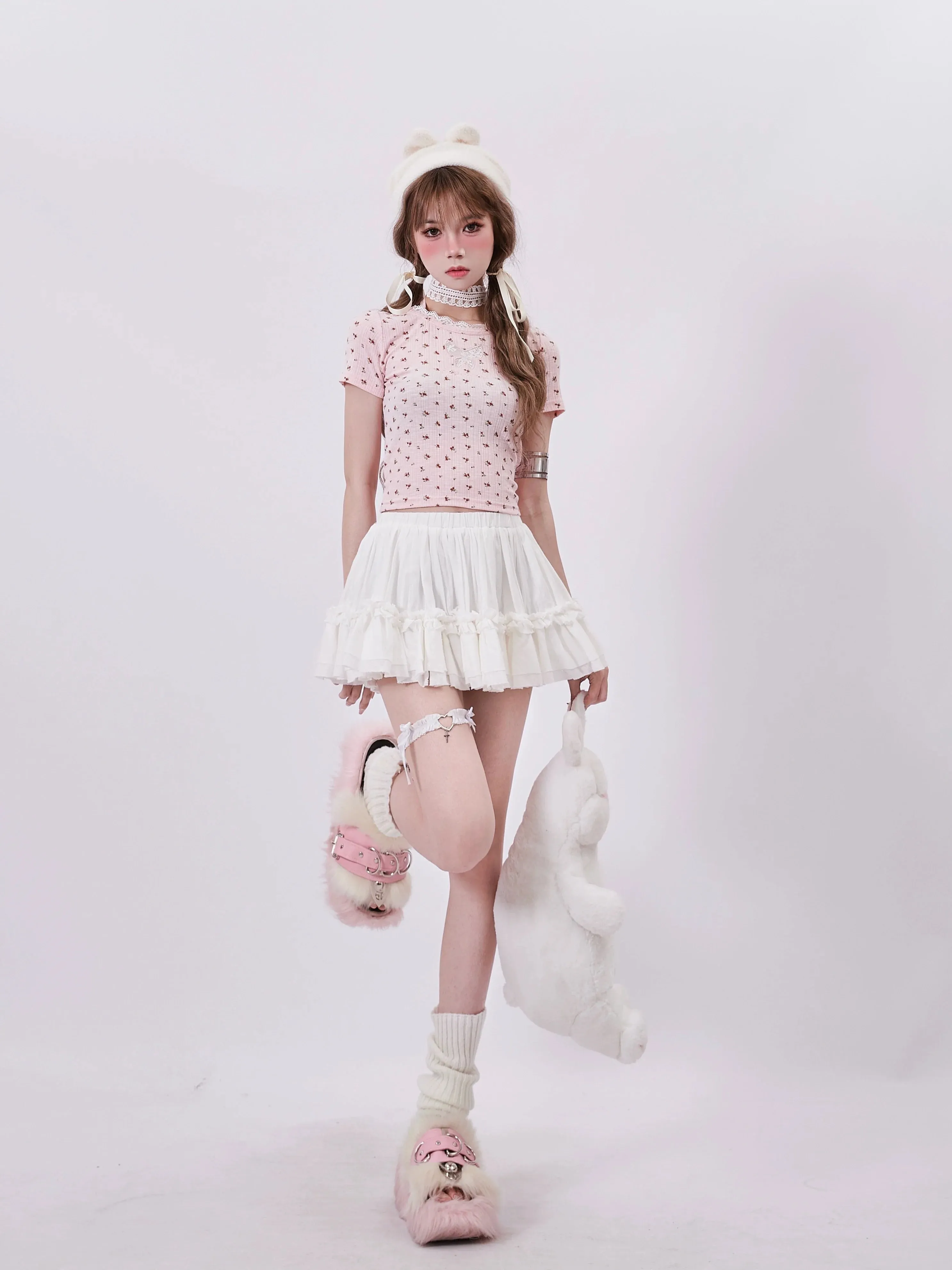 Girly Sweet Flared Pure Skirt