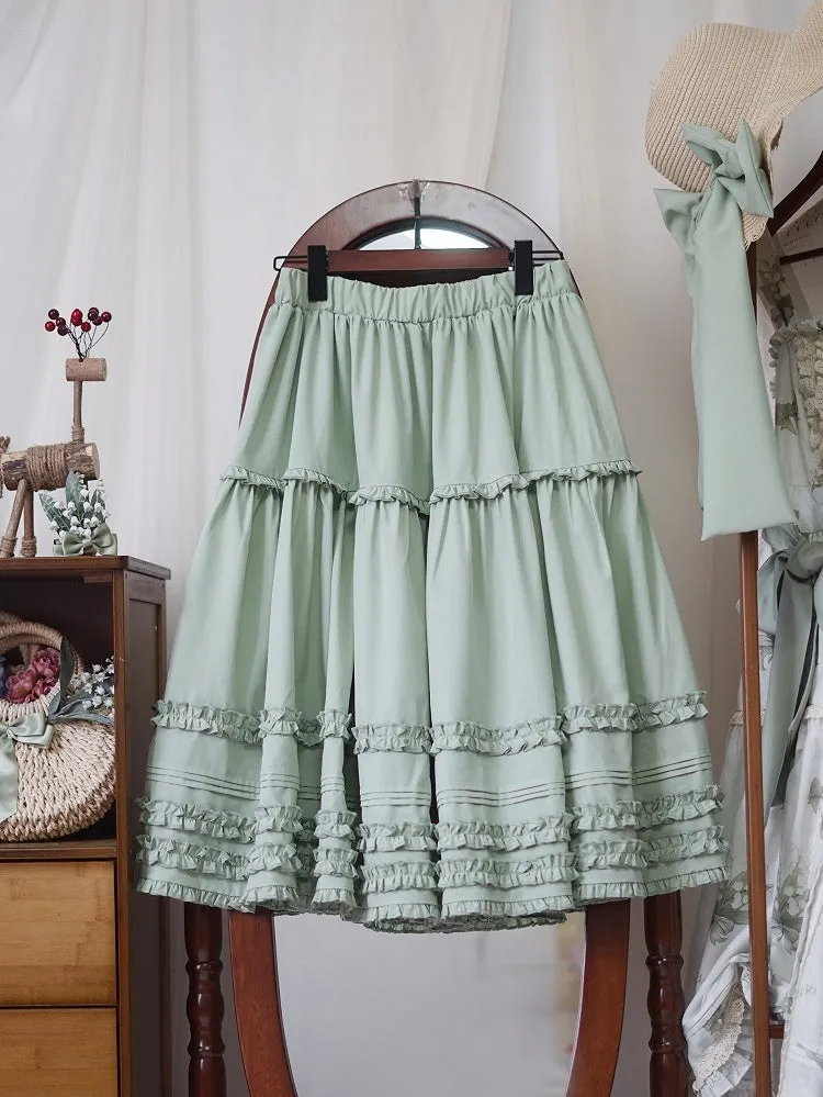 Green Elastic Waist Tea Length Lolita Underskirt