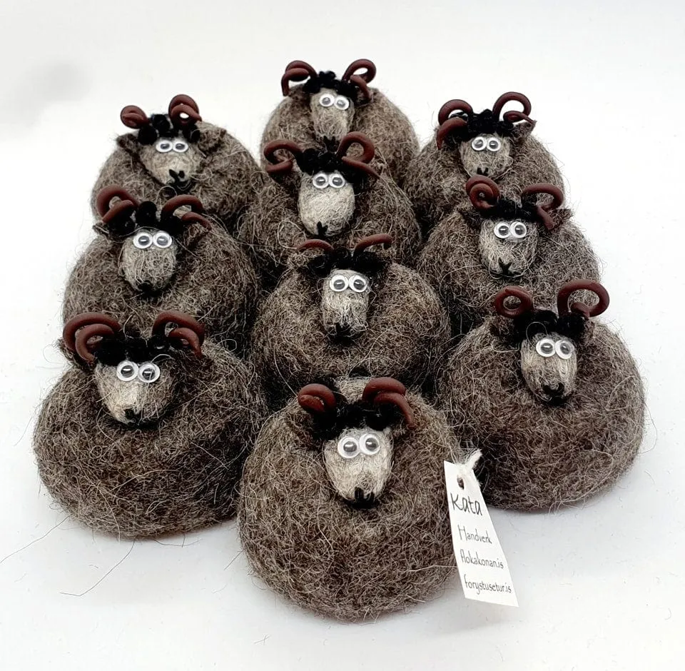 Icelandic Felted Wool Sheep Ornament - Brown