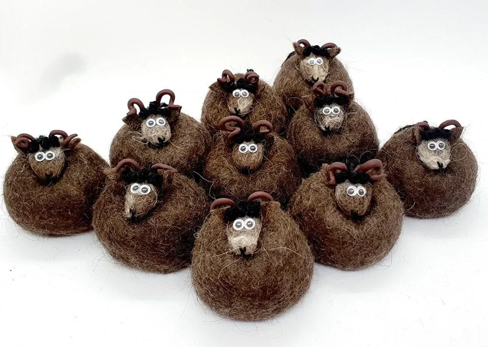 Icelandic Felted Wool Sheep Ornament - Brown