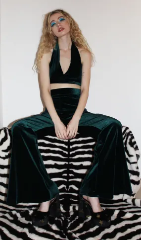 'Ivy' green elasticated velvet flares