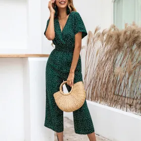 Jumpsuit Short Sleeve Wide Leg Loose Jumpsuit Women Jumpsuits Rompers Summer Casual Print V-neck Pocket Overalls 2020 Fashion