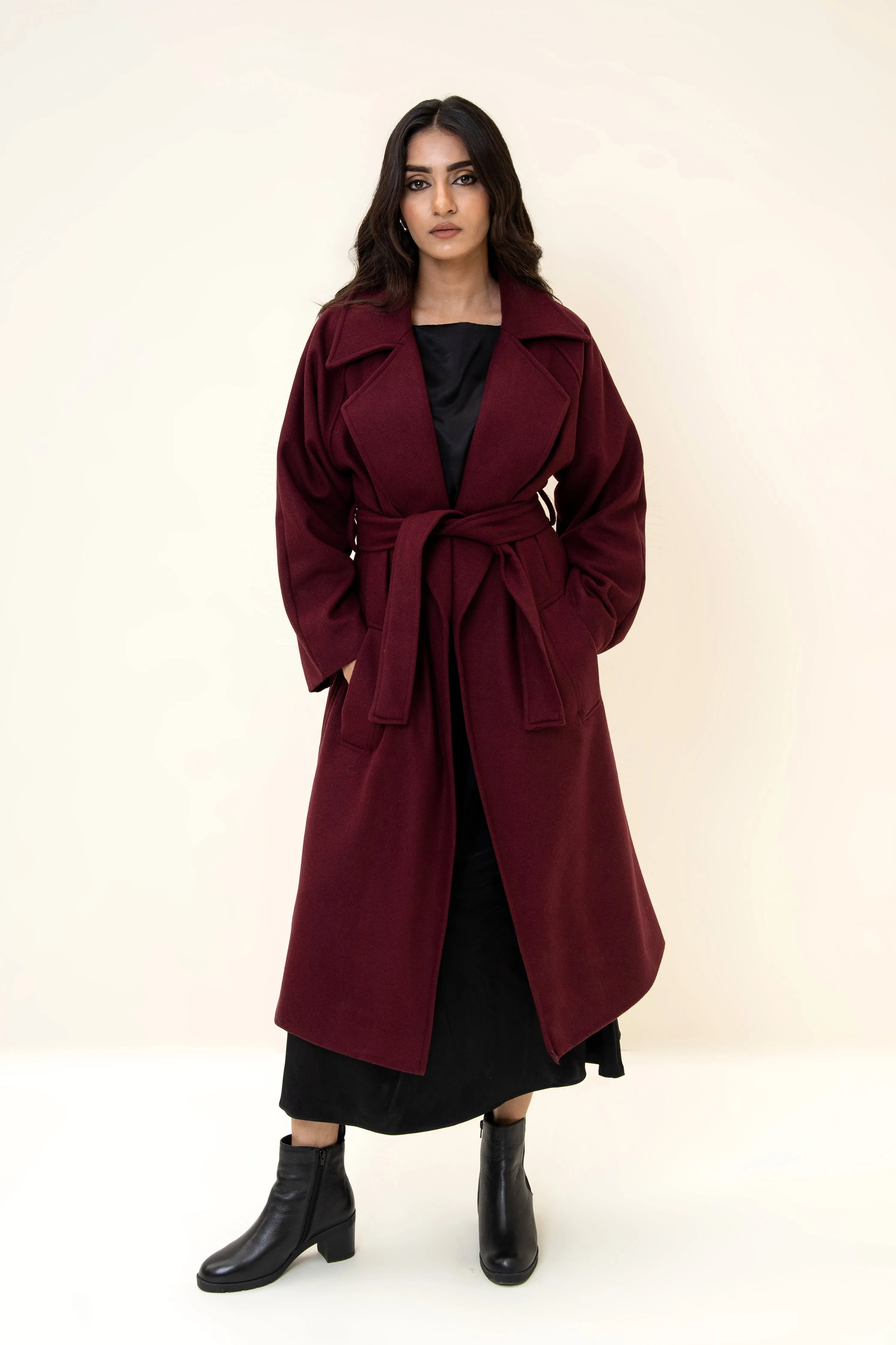 JUNO BELTED COAT CHERRY