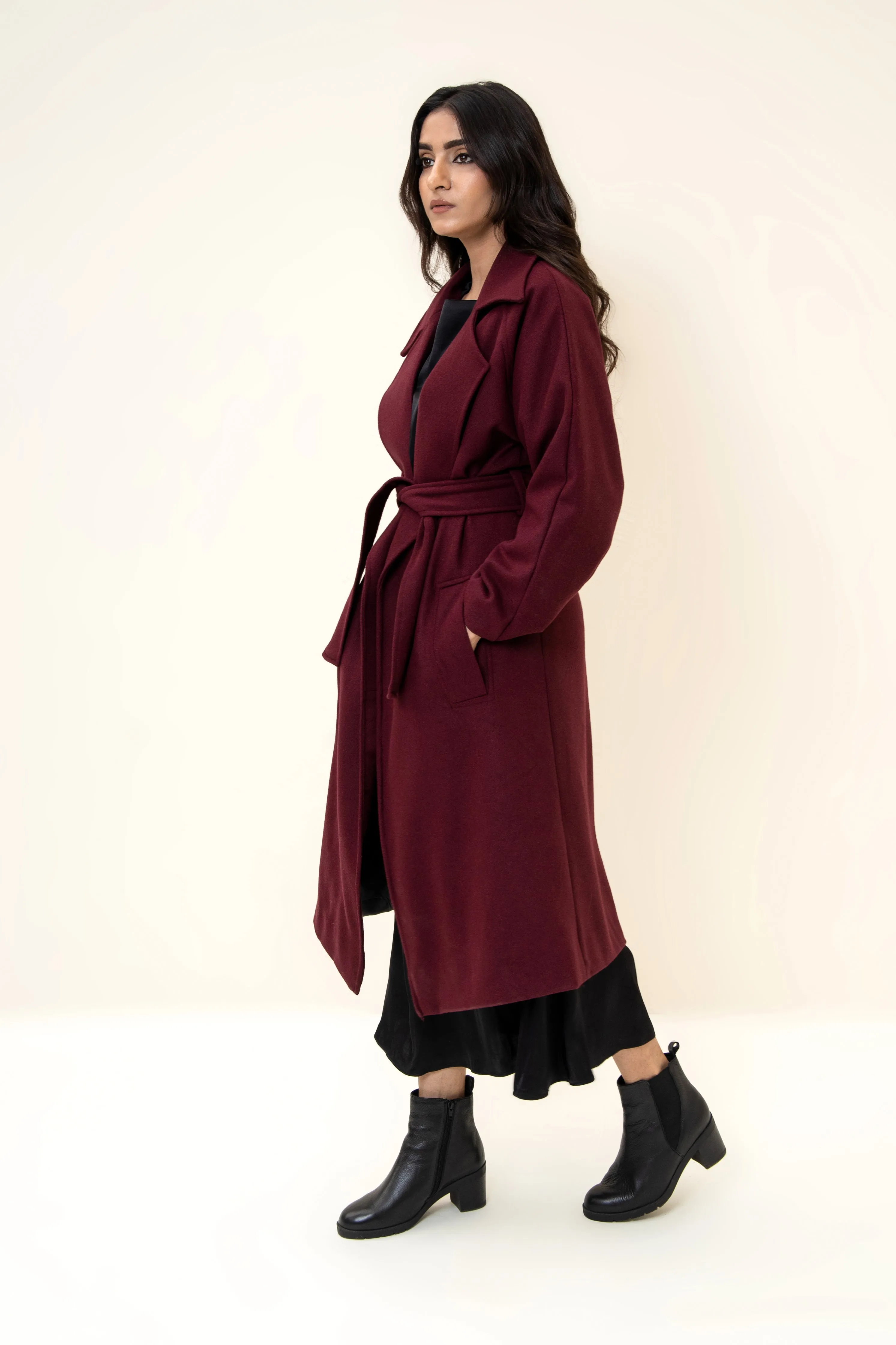 JUNO BELTED COAT CHERRY
