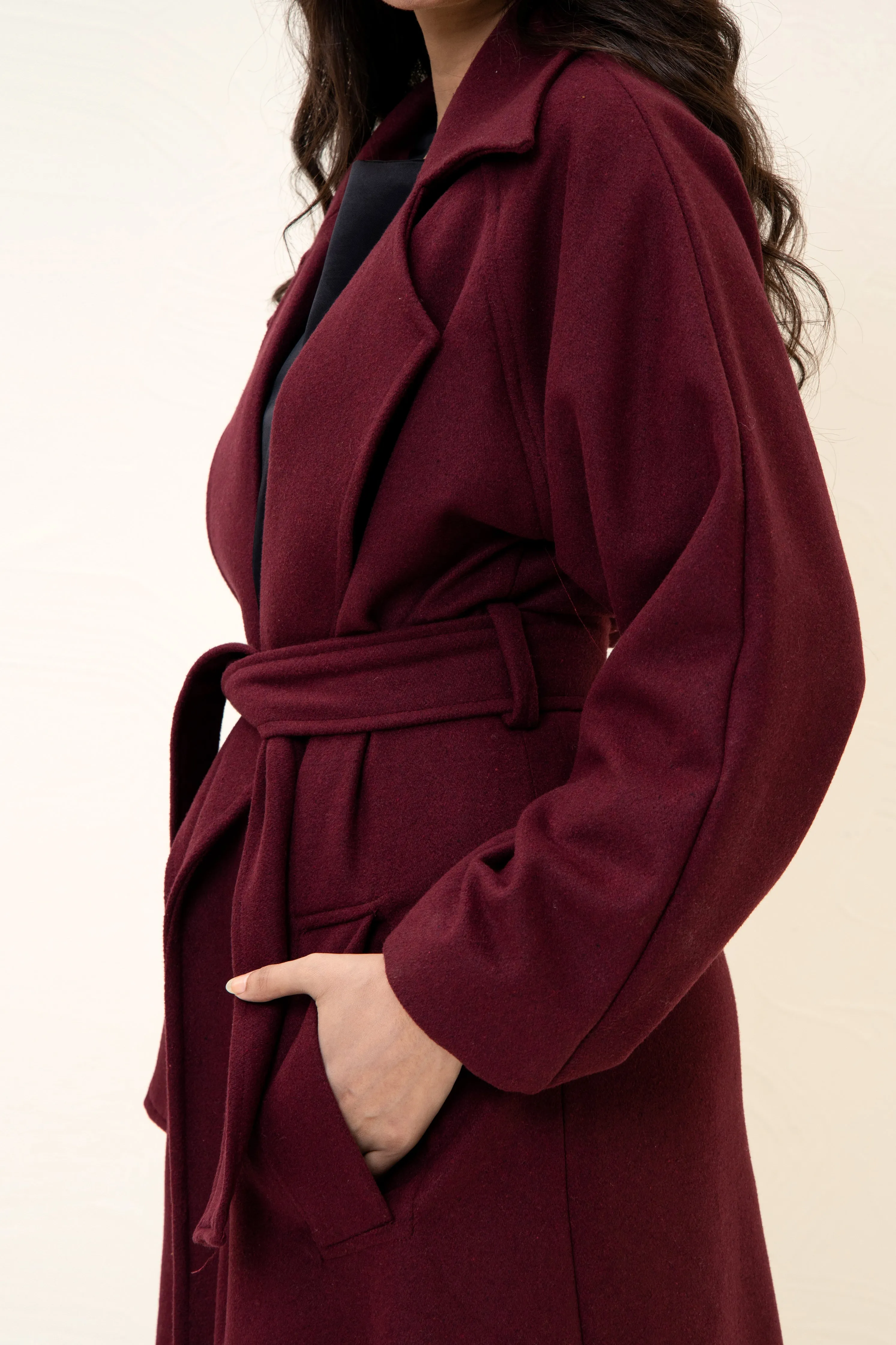 JUNO BELTED COAT CHERRY