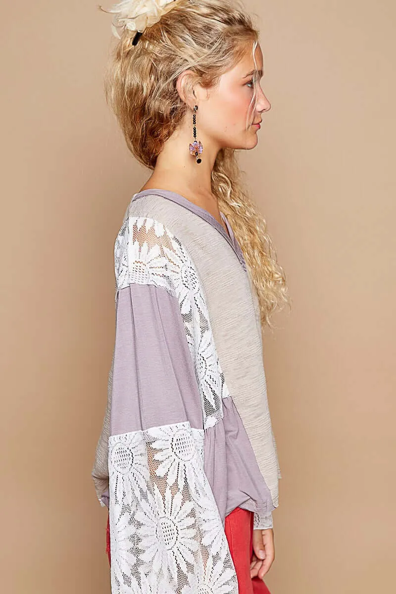 Lace Detail Flare Sleeve Blouse