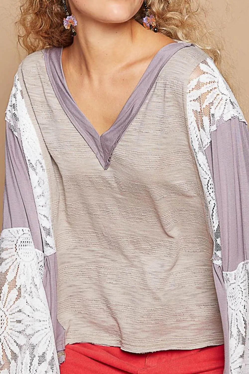 Lace Detail Flare Sleeve Blouse