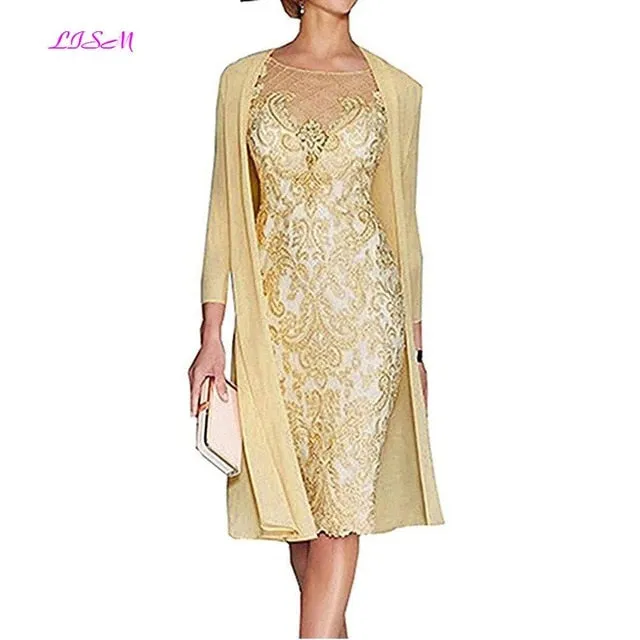 Light Pink Women's Mother of The Groom Dresses Tea Length Lace Mother of the Bride Dress with Jacket Formal Evening Gowns