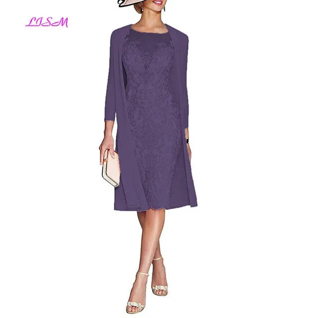 Light Pink Women's Mother of The Groom Dresses Tea Length Lace Mother of the Bride Dress with Jacket Formal Evening Gowns