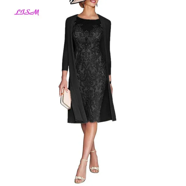 Light Pink Women's Mother of The Groom Dresses Tea Length Lace Mother of the Bride Dress with Jacket Formal Evening Gowns