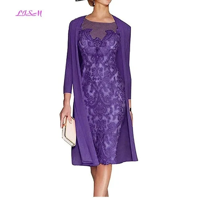 Light Pink Women's Mother of The Groom Dresses Tea Length Lace Mother of the Bride Dress with Jacket Formal Evening Gowns